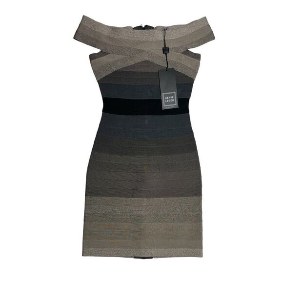 Herve Leger Ash Ombré Off Shoulder Bandage Dress Size XS NWT - Picture 4 of 13